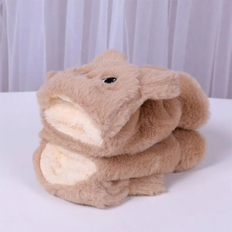 여성 플러시 따뜻한 장갑 모피 사랑스러운 토끼 고양이 장갑 플립 핑거리스 장갑 부드러운 소녀 두꺼운 장갑 유연한 반 손가락 겨울