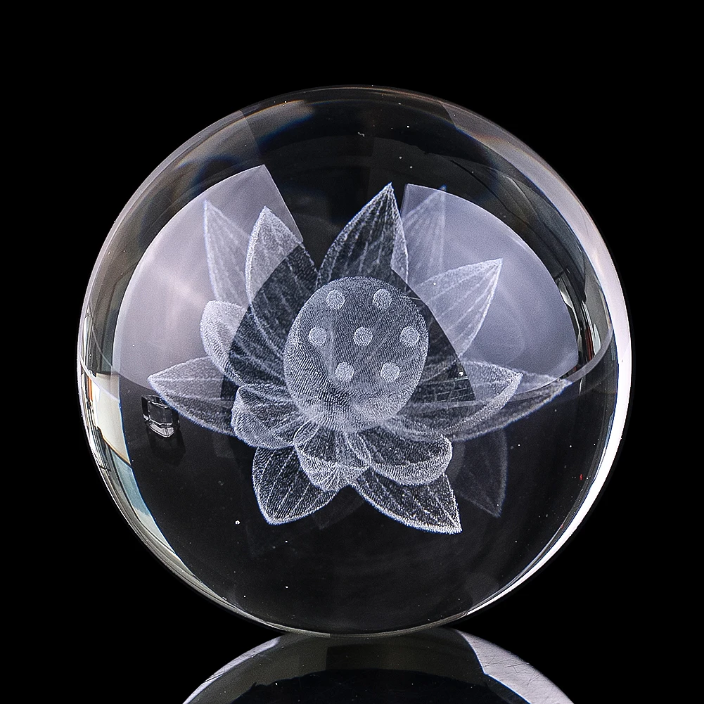 

3D Laser Lotus Flower Crystal Ball Figurine Feng Shui Yoga Meditation Glass Ball Globe Sphere Paperweights Home Decor Art Crafts