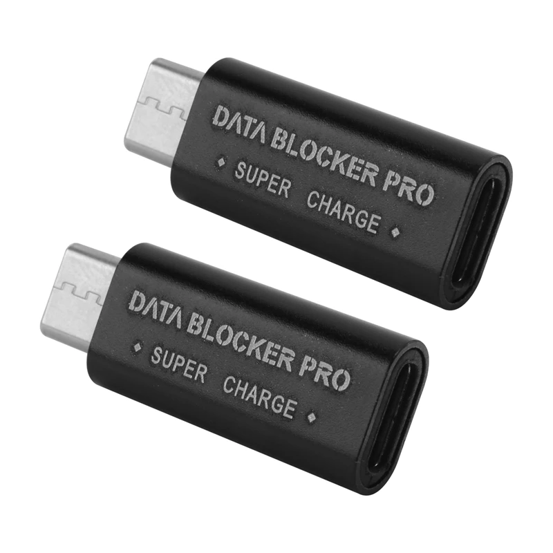 Блокировщик данных 2 шт. USB Type-C Блокировщик данных Адаптер USB-C для сока Поддержка быстрой зарядки (50 В/5 А) Стоп из кражи данных (черный)