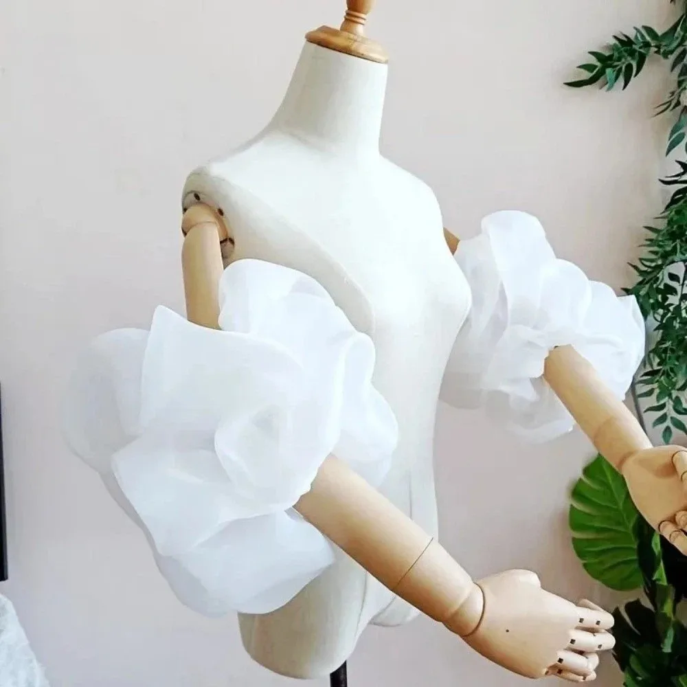 スタイリッシュなふわふわブライダルスリーブ-オーガンザ-取り外し可能な装飾スリーブ-ショートアームスリーブ-ドレスアクセサリー
