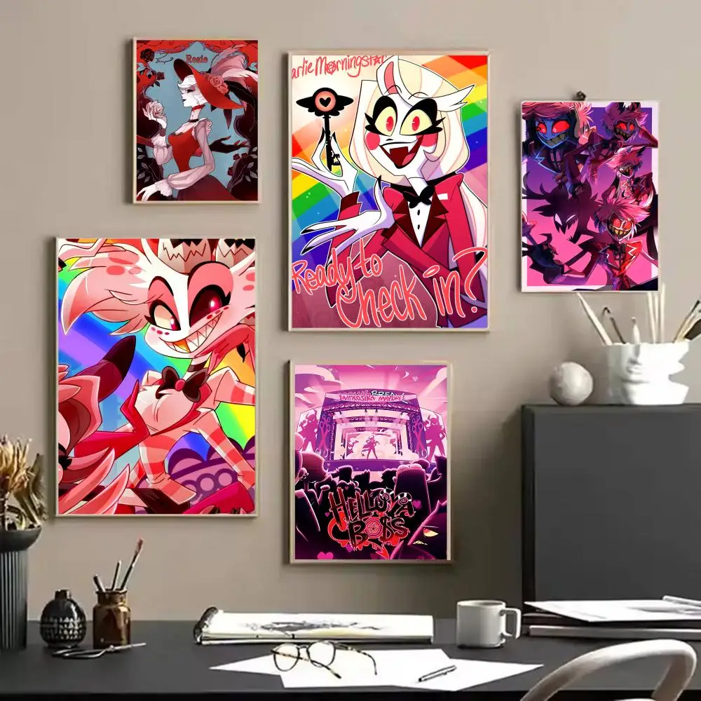 أنيمي H_Hazbin كول H_Hotel اللوحة الخط الكتان قماش المشارك جدار يطبع لغرفة المعيشة غرفة نوم مكتب ديكور المنزل #2