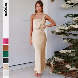 Fashion personality women's temperament elegant one-shoulder satin French toast dress Bridesmaid dress slim dress