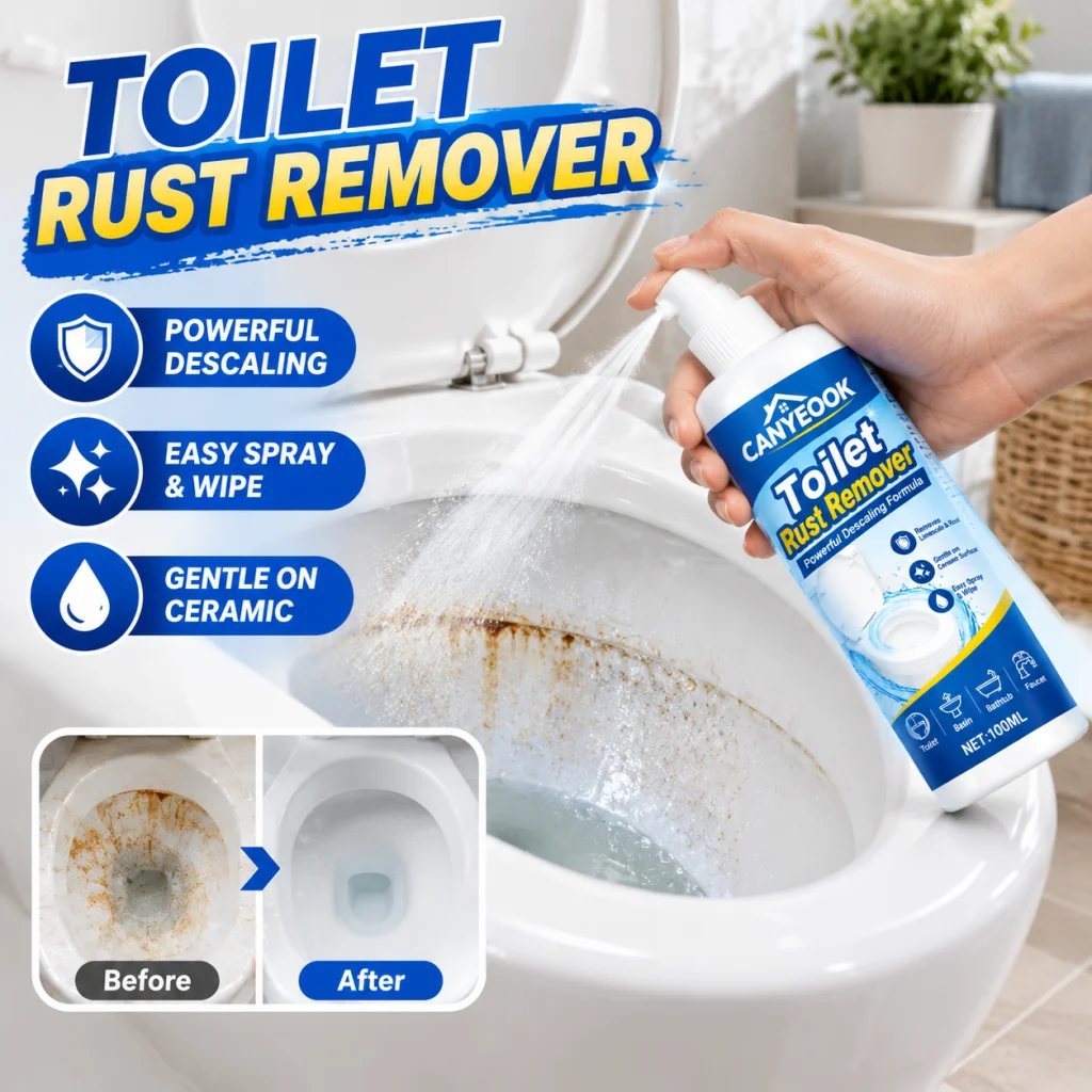 CANYEOOK Toilet Rust Remover 100ml Spray, Ceramic & Hardware Descaler, Removes Rust, Limescale & Yellow Stains, Restores Shine