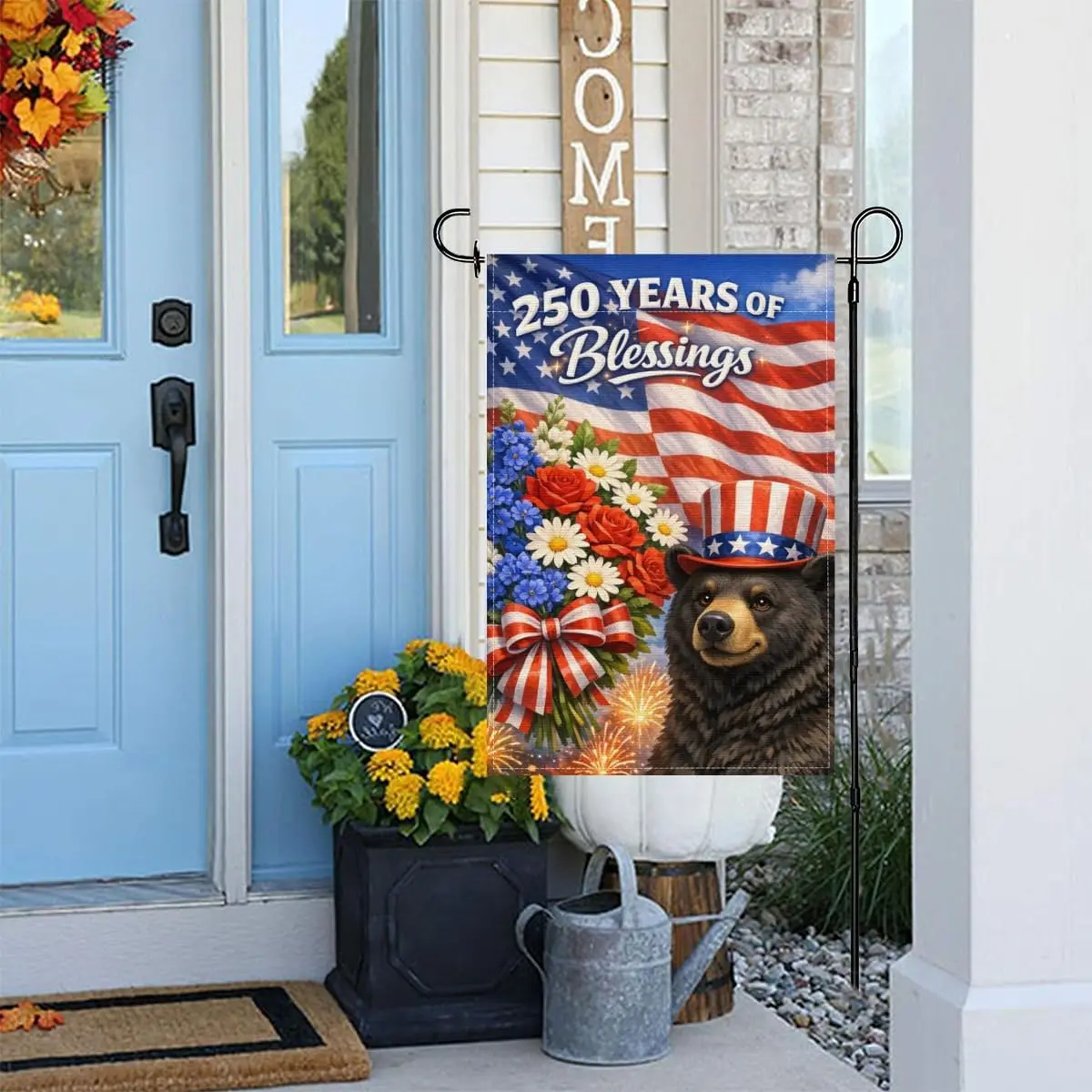 Blessings 250 Years America Garden Flag 12x18Inch,250 Anniversary USA Flag,Patriotic Black Bear Independence Day Outdoor Yar AAS
