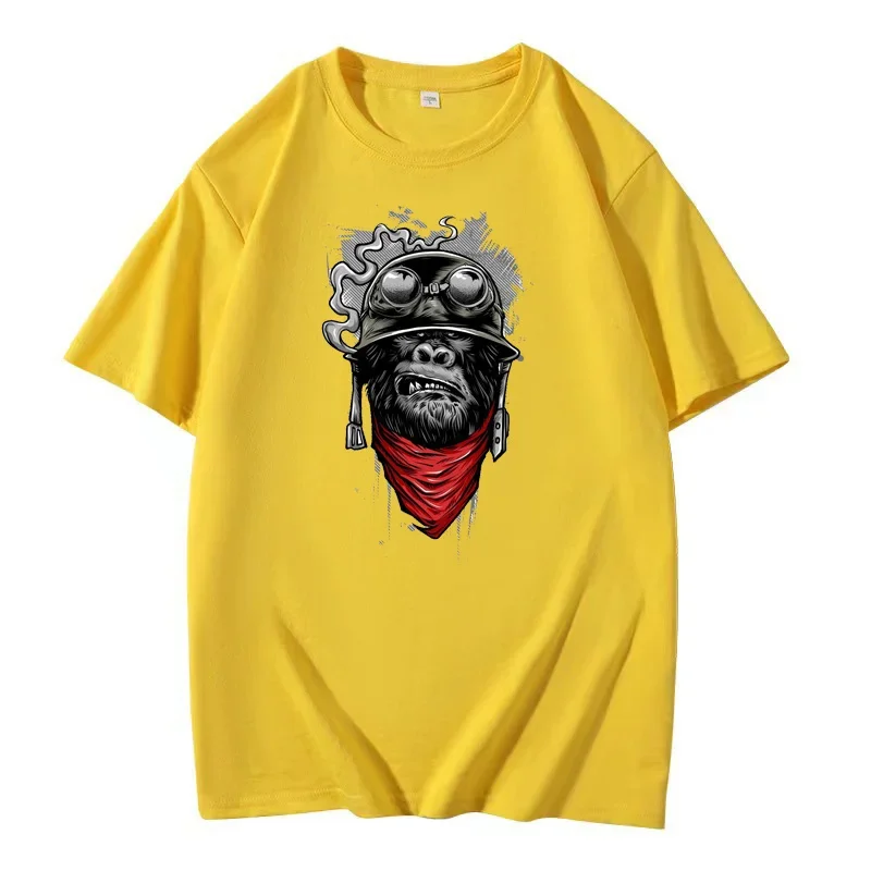 Biker T-Shirt Gorilla Monkey Motorcycle Chopper Bobber Old School Men's New Short Sleeve Cotton Print Summer Solid Color T-Shirt