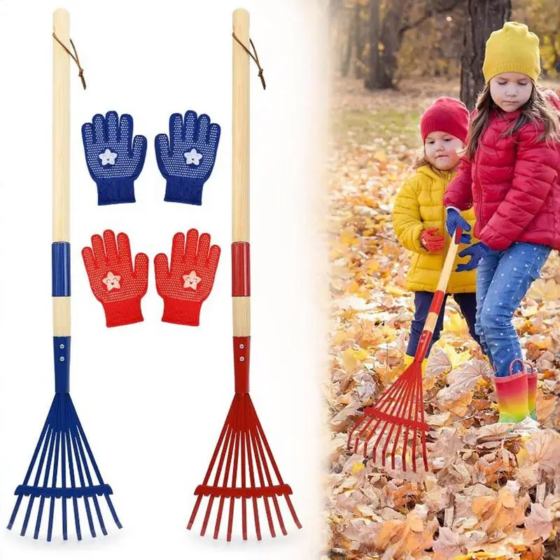 Lawn Rakes For Leaves Garden Wooden Handle Children's Rake Kit Kids Lawn Rakes With Detachable Wooden Handle For Outdoor