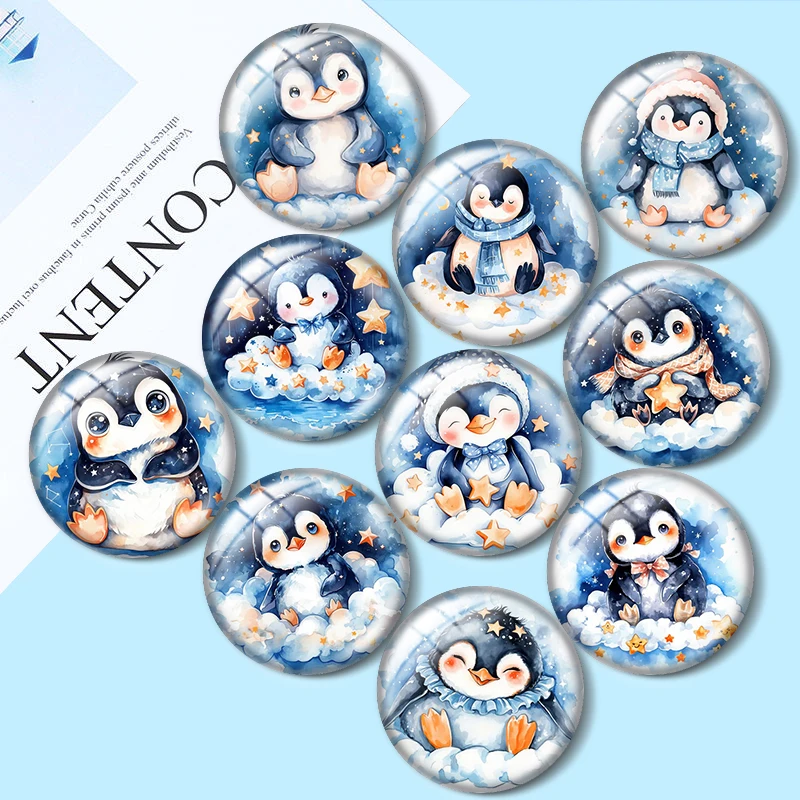 طفل البطريق Clipart حزمة 10p 12 مللي متر/18 مللي متر/20 مللي متر/25 مللي متر صورة مستديرة الزجاج كابوشون ظهر مسطح صنع النتائج مجوهرات #1