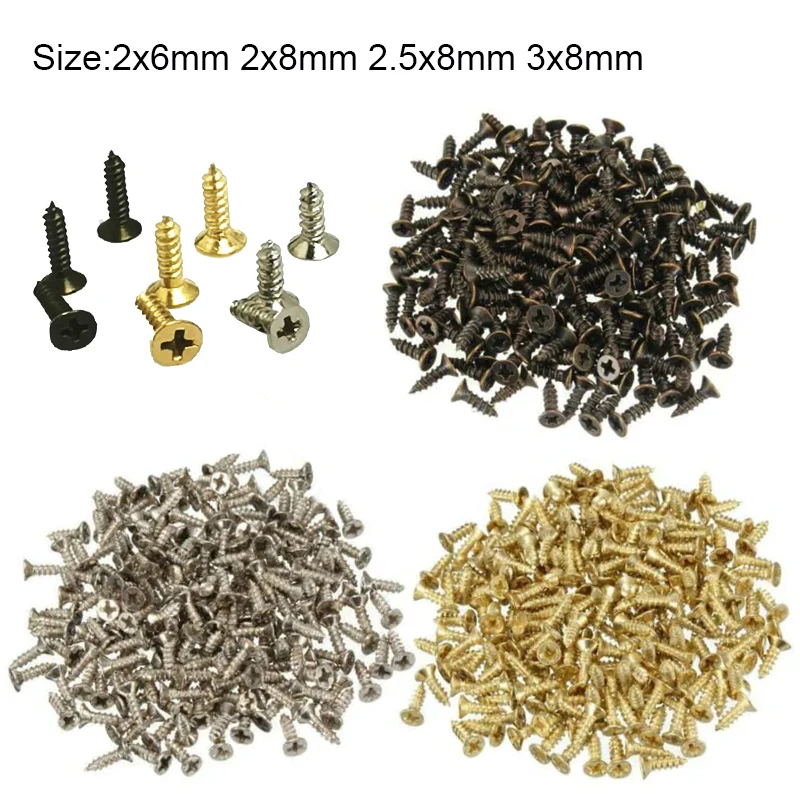 100 pcs Bronze/Golden/Silver Self Tapping Wood Screw Assortment Kit Flat head Thread Nail Screw Fastener Wood Furniture Screws