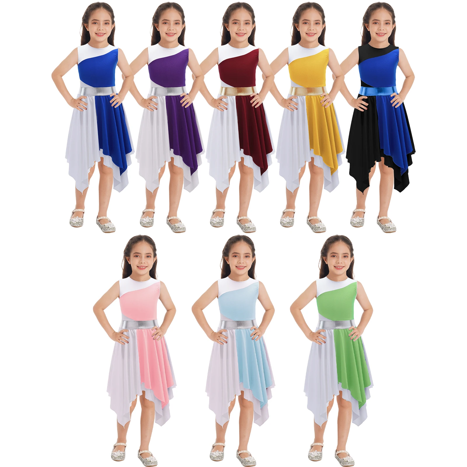 Kids Girls Lyrical Dance Dress Ballet Leotard Sleeveless Ballerina Gymnastics Leotard Prom Party Stage Dance Costume