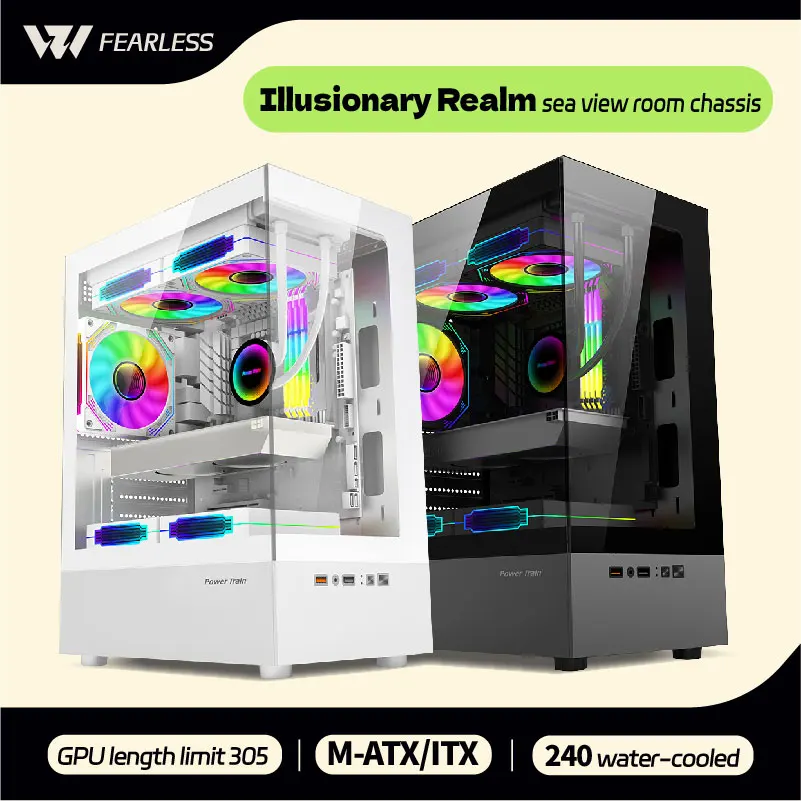 Power Train Illusionary Realm Computer Case M-ATX ITX Seaview Room Side Transparent Desktop Chassis Support 240 Water Cooler