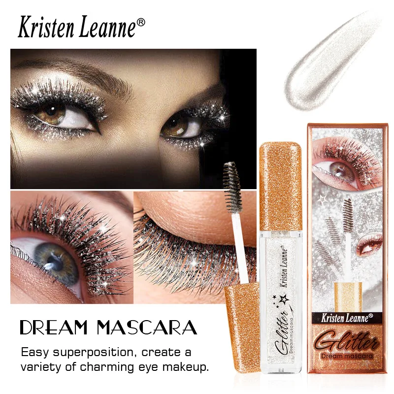 Máscara de pestañas con purpurina 4D, alargamiento de pestañas, extensión brillante de diamante, cepillo para pestañas, maquillaje de belleza, máscara de Color dorado de larga duración