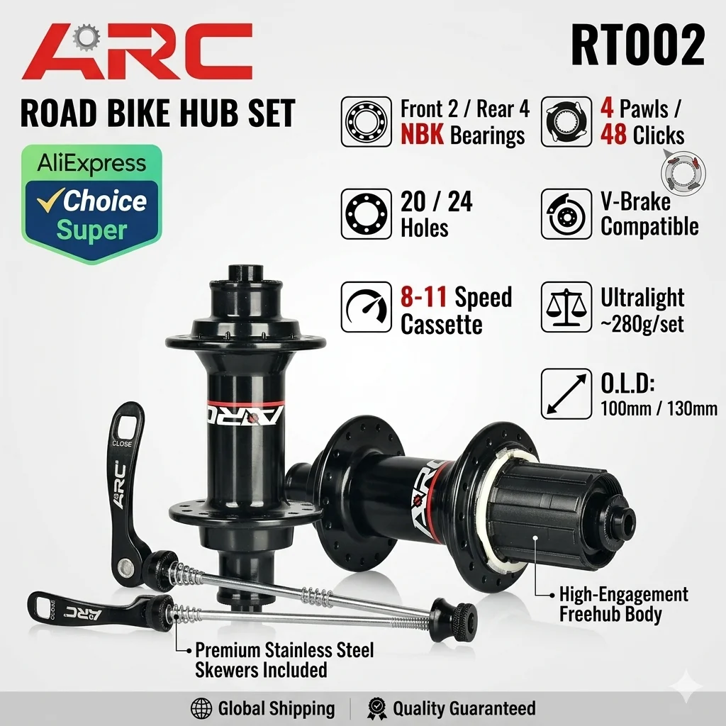 ARC Rennrad-Nabensatz 4 Sperrklinken 48 Klicks High-Engagement 100/130MM NBK Gedichtete Lager 20/24 Löcher V-Brake 8-11 Gänge Ultraleicht