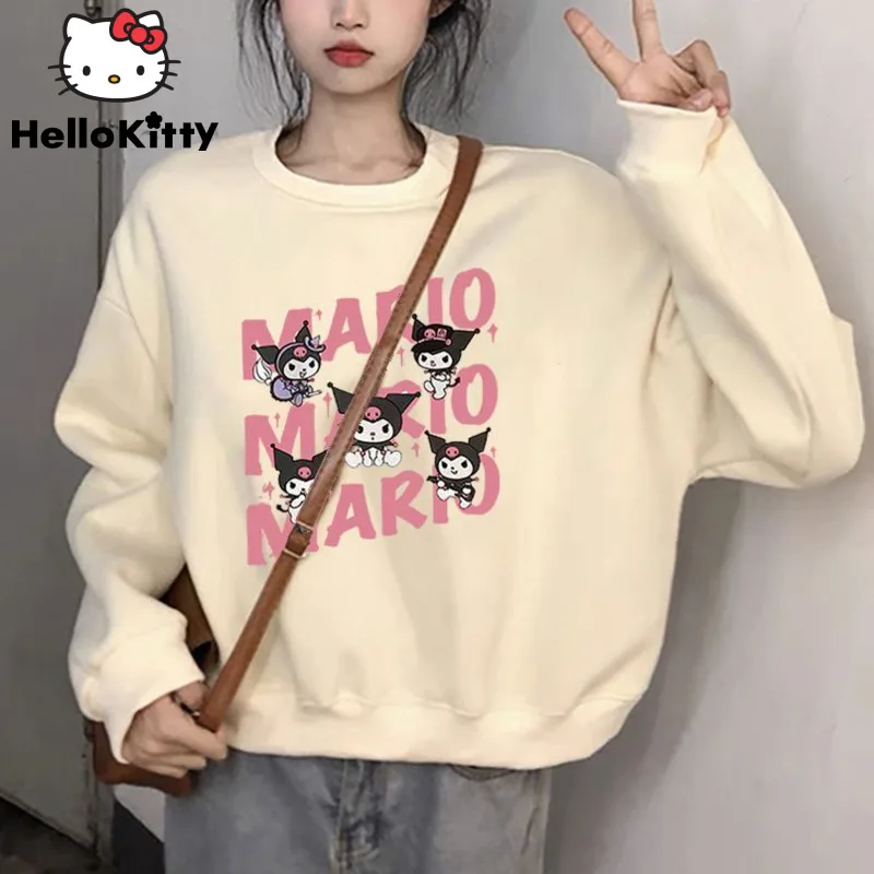 

Sanrio Kuromi Sweet Short Style SweatShirts Women Cartoon Cute Loose Long Sleeve Round Neck Pullover Soft Aesthetic Sweaters Y2k