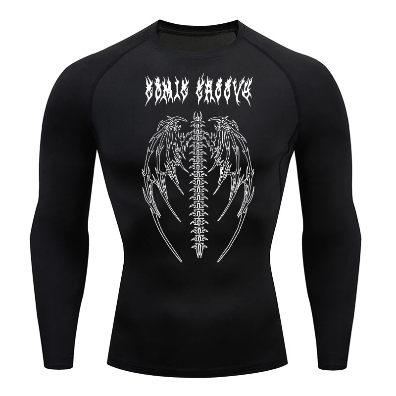 Fashion Y2K Gym Compression Tshirts Sport Workout Thorn Print T-shirts Mens Running Fitness Tight Breathable Sportswear Top Tee