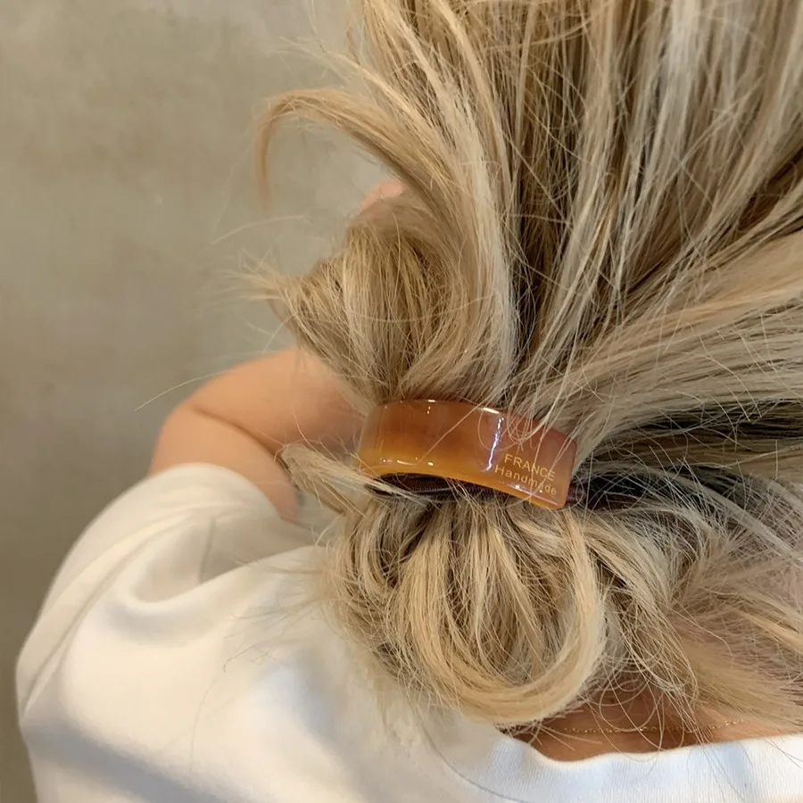 Curve Perfect Design Rectangular Arc Acetate Scrunchies France Low Ponytail Beige White Elastic Hair Ties Minimalist