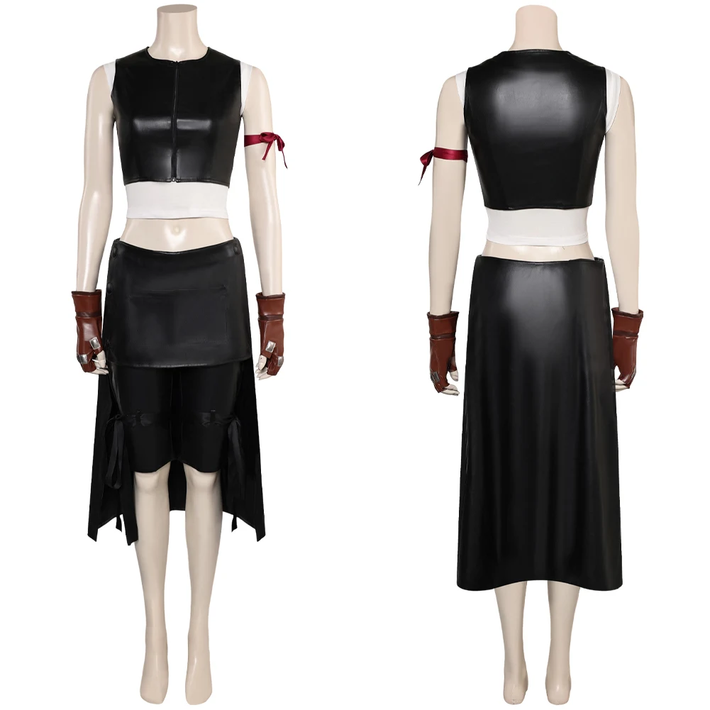 Gioco Fantasy VII Donna Tifa Lockhart Parrucche Cosplay Abito nero Costume Gilet Pantaloni Guanto Party Gioco di ruolo Travestimento Vestiti