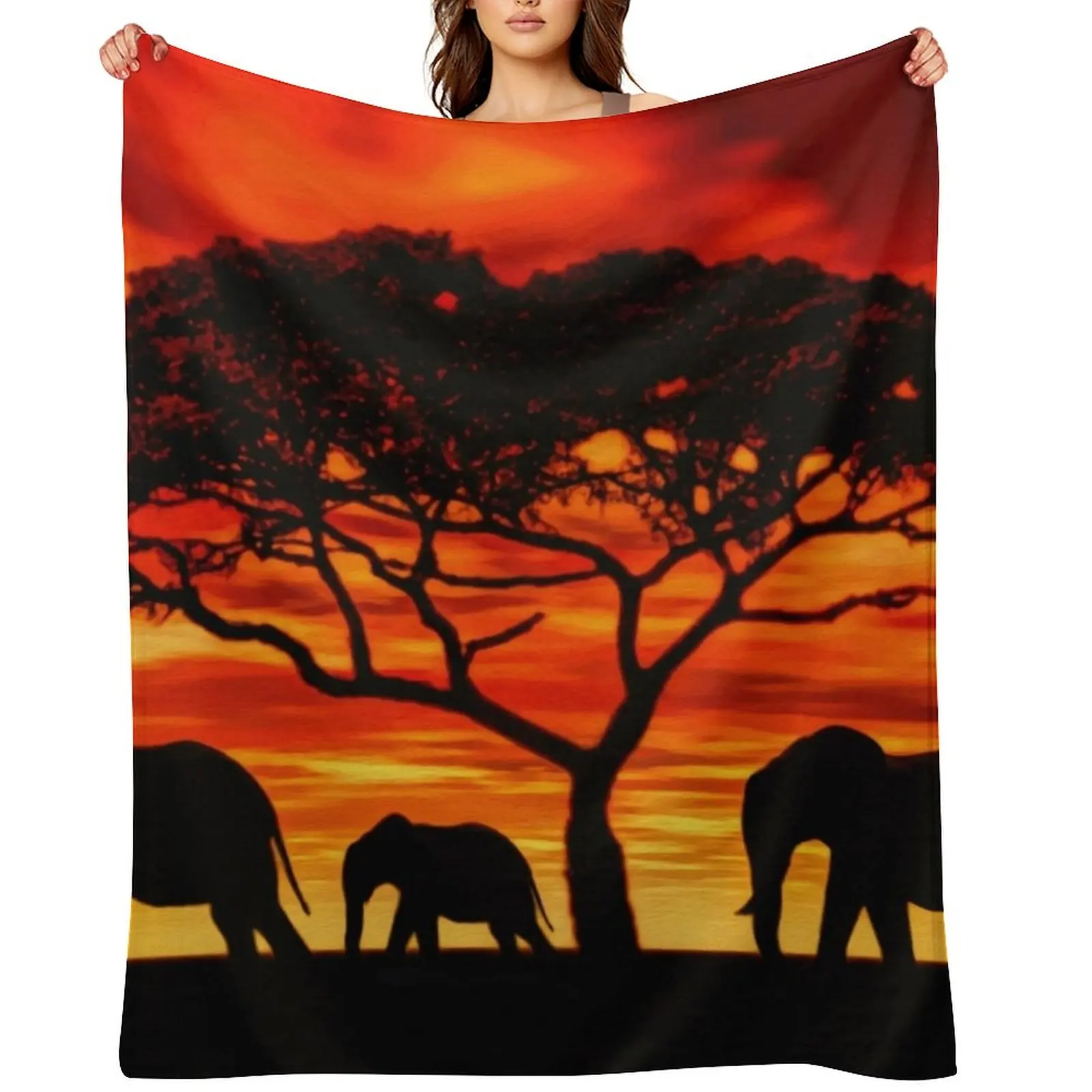 السنط الفيل غروب الشمس رمي بطانية الصيف الزخرفية منقوشة الزخرفية البطانيات #1
