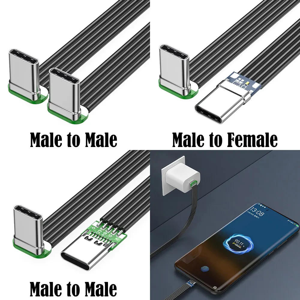 

1Pcs USB C Cable Male to Male Elbow Flat Cable High Speed Charging and Data Sync for Phones, Tablets and More Electronics 40GE