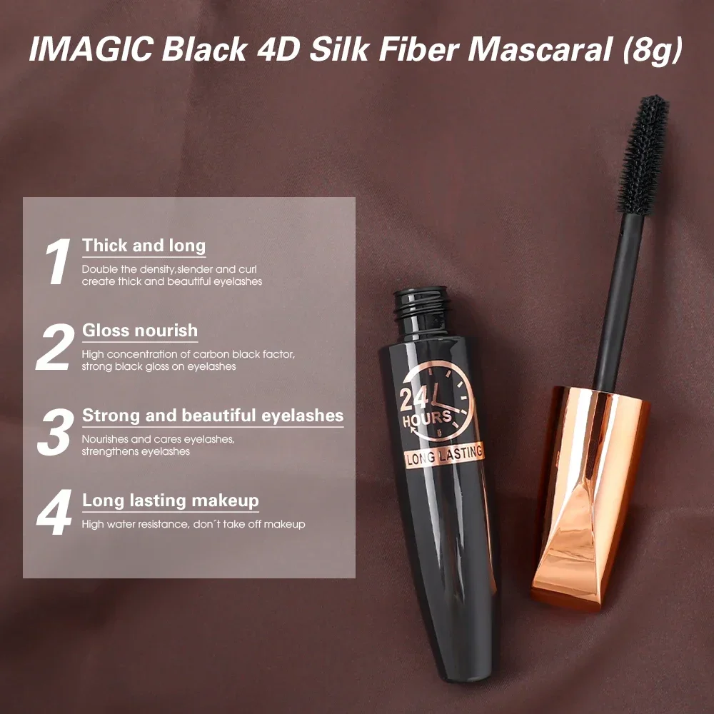 24 Hours Long-wearing Mascara 4D Silk Fiber Eyelashes Natural Curling Thick Eyelashes Waterproof Easy To Clean Mascara Makeup