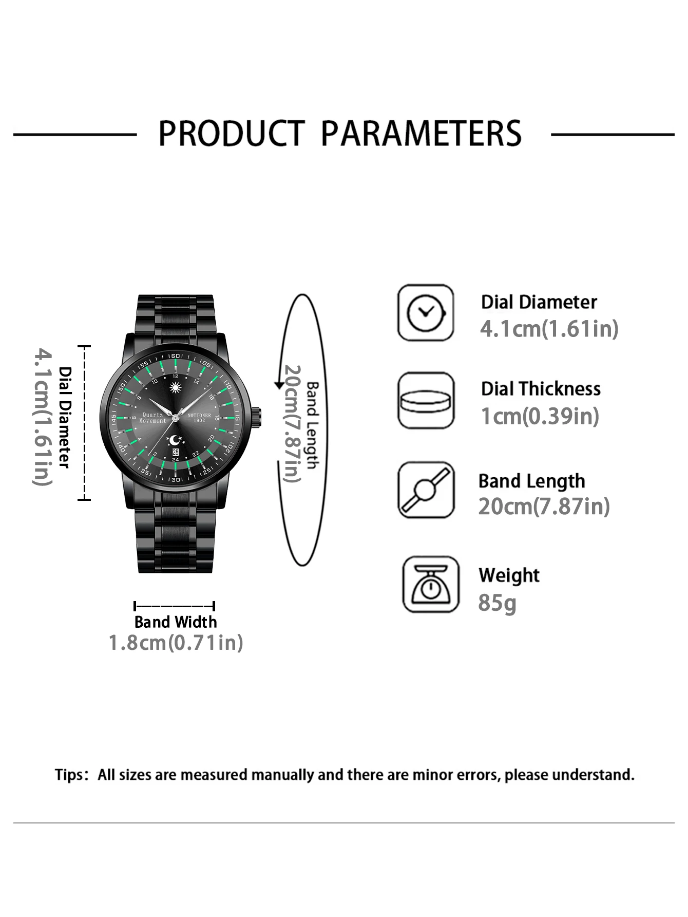 NOTIONR Men\'s Night Light Watch Men\'s Full Calendar Waterproof Quartz Watch Men\'s Stainless Steel Sports and Leisure Watch