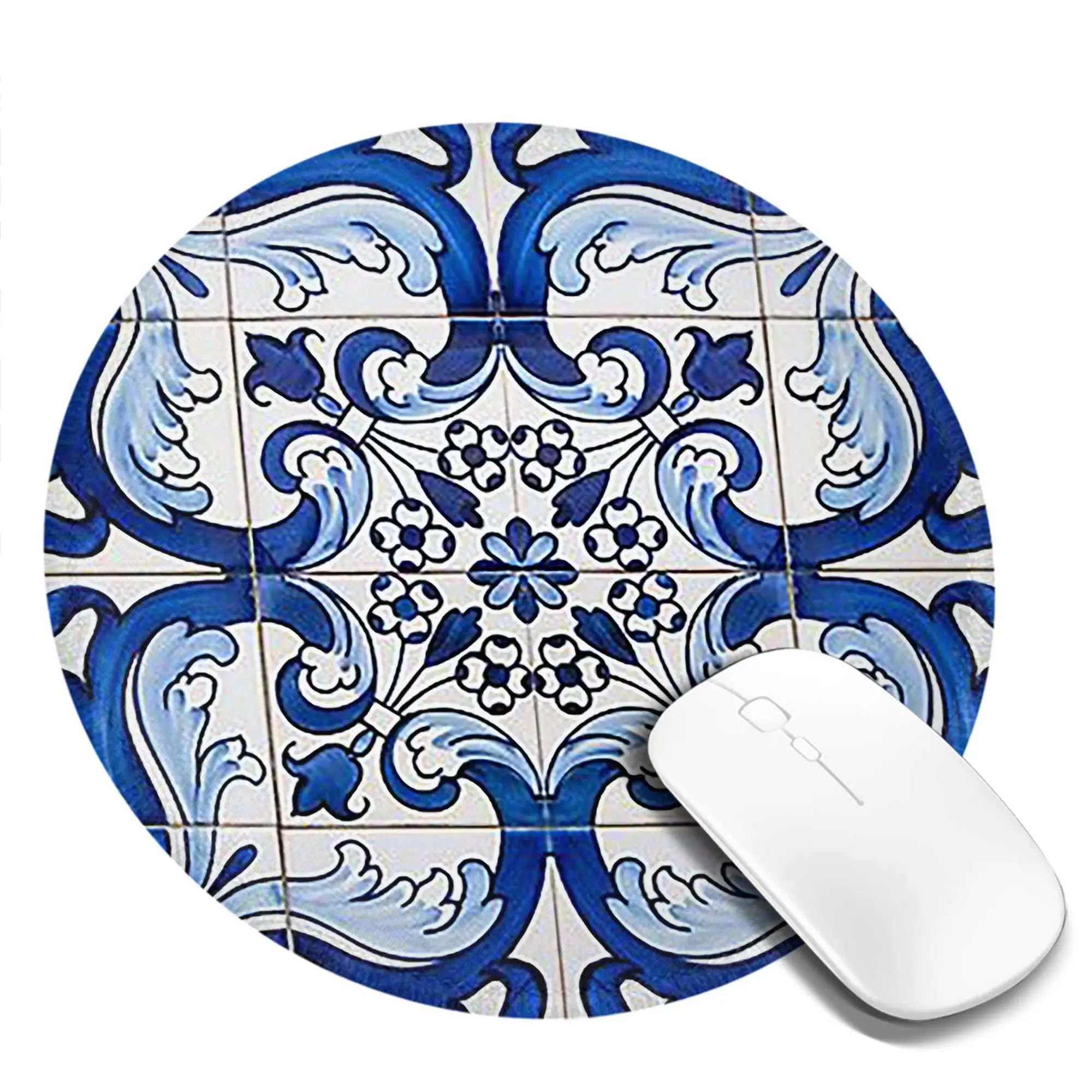 Antique Classic Lisbon Blue Azulejo Tile Floral Mouse Pad Computer Keyboard Mouse Mat Gamer PC Laptop Desk Mat Office Table Mats