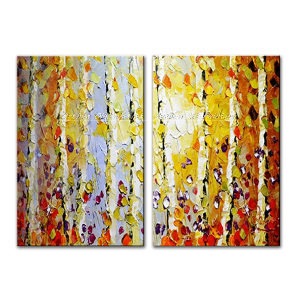 

Handpainted Modern Home Decor Pictures Living Room Hall Wall Art,Picture Knife Colors Tree Autumn Scenery Oil Painting On Canvas