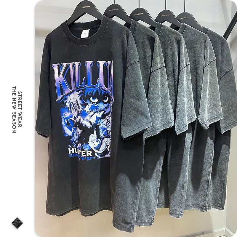 Killua Zoldyck T-shirts Men Streewear Vintage Washed Anime T Shirt Short Sleeve Harajuku Manga Phantom Troupe Tops Tees Cotton image 5
