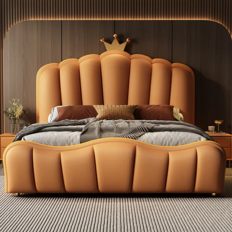 Pretty Modern Pink Double Bed King Size Princess Villa Leather Bed Loft Comferter Cama Matrimonial Bedroom Set Furniture Queen