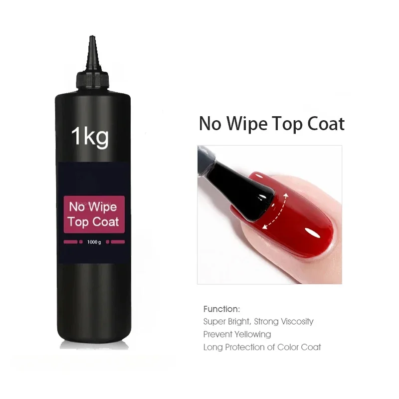 1kg Refillment Tempered Top Coat Big Volume Long Wear Glossy NoWipe Anti Yellowing No Burning Top Coat Nail Final Gel