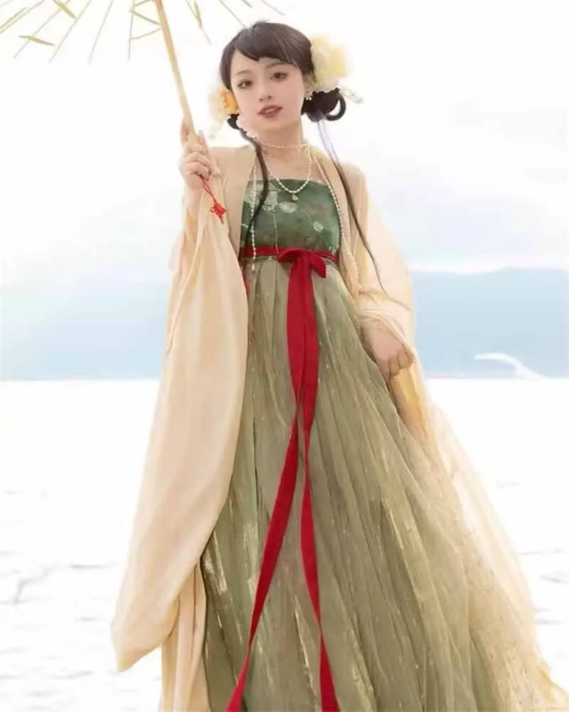 

Платье Ханьфу больших размеров 4XL для женщин (до 115 кг), карнавальный костюм для косплея, китайское летнее винтажное зеленое платье Ханьфу, костюм Тан для девочек