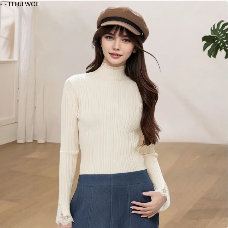 

Вязаные свитера, джемперы, осенне-зимние базовые рубашки, новые женские милые милые японские стильные кружевные топы в стиле пэчворк для девочек, вязаные пуловеры