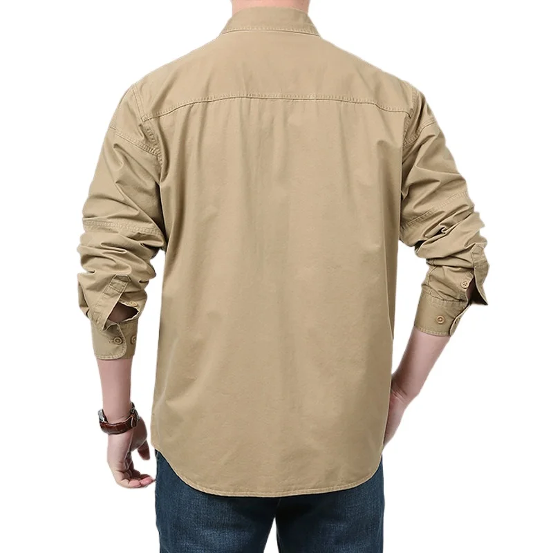 Autumn And Summertime Travel Shoot StylePocket Shirt For Men Solid Color Slim Casual Men Shirts Long Movement Sleeve Running