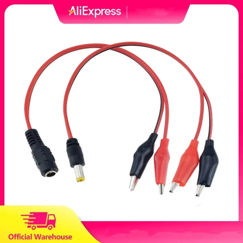 1PC 2 Alligator clip to 1 Male or Female DC Power Plug Connector Adapter DC 5.5*2.1mm Clips Crocodile Test Leads