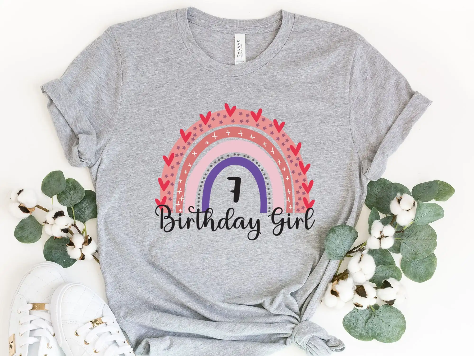 Birthday Girl T Shirt 7Th Rainbow For Seven Seventh