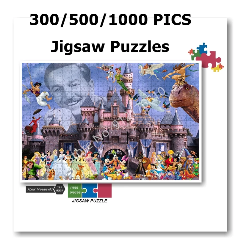 Disneyland Castle Diy Disney Princess Jigsaw Puzzle Mickey Minnie Pinocchio Snow White 300/500/1000 Pics Decompression Game Gift