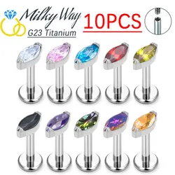 10PCS G23 Titanium Ear Stud Colorful Zircon Stone Nose Rings Labret Lip Ear Tragus Nariz Piercing Sexy Body Jewelry Wholesale