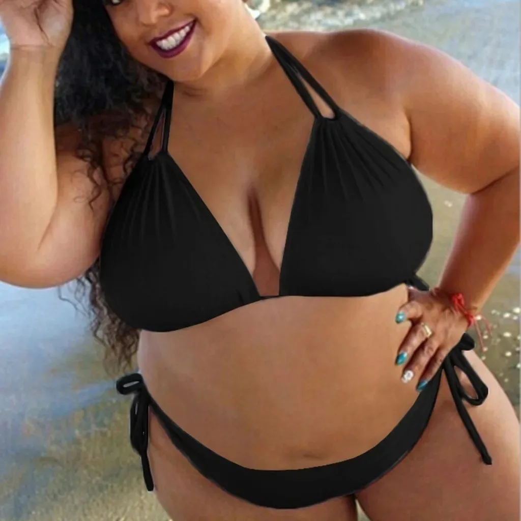 Fato de banho halter feminino, conjunto sexy de biquíni, copo grande, maiô para encobrir praia, plus size, 2 peças