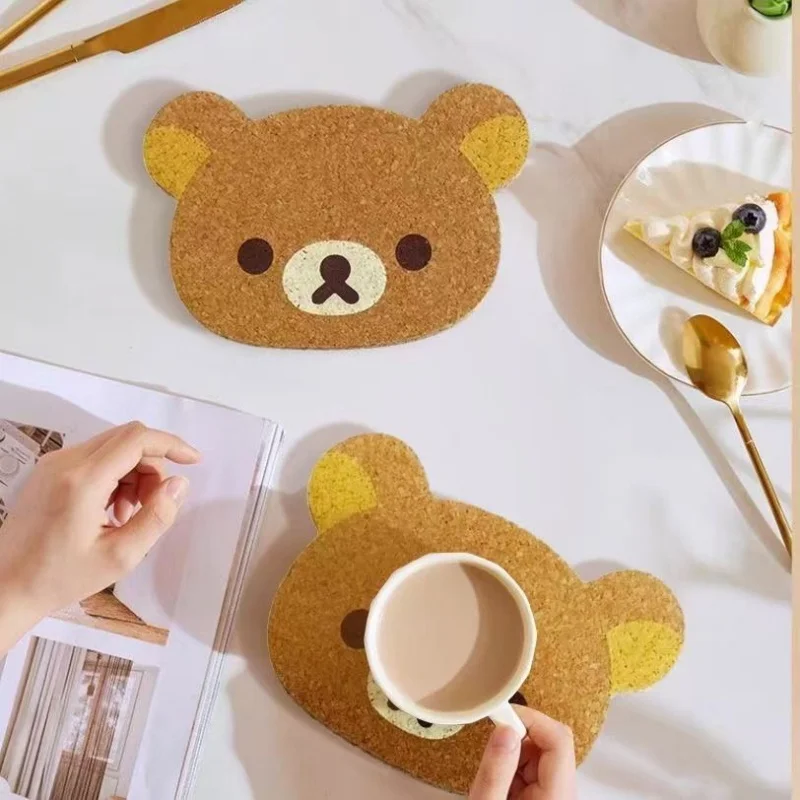 

New Kawaii Anime Easy Bear Cork Coaster Cute Cartoon Girl Heart Small Decorative Gift Desktop Insulated Coaster Girls for Gifts