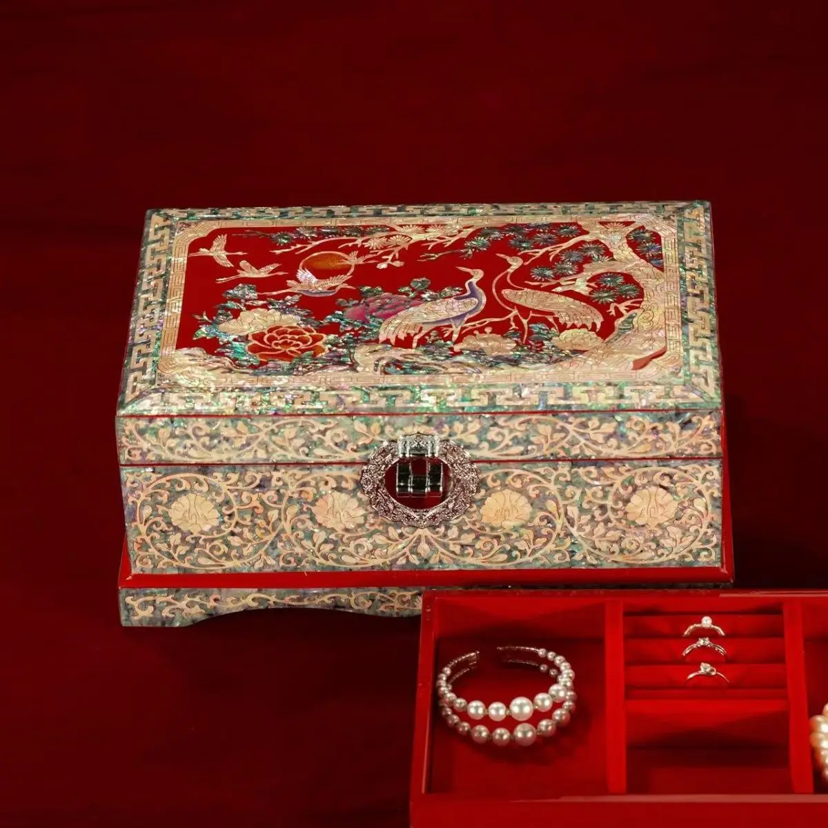 High-end wooden snail lacquer, Chinese jewelry box intangible cultural heritage wedding gift