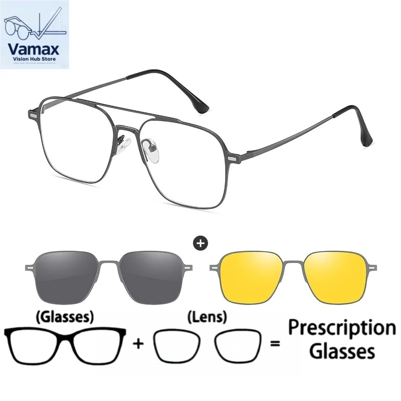 

VAMAX Men's Polarized Magnetic Sunglasses Clip On Prescription Glasses Anti Blue Light