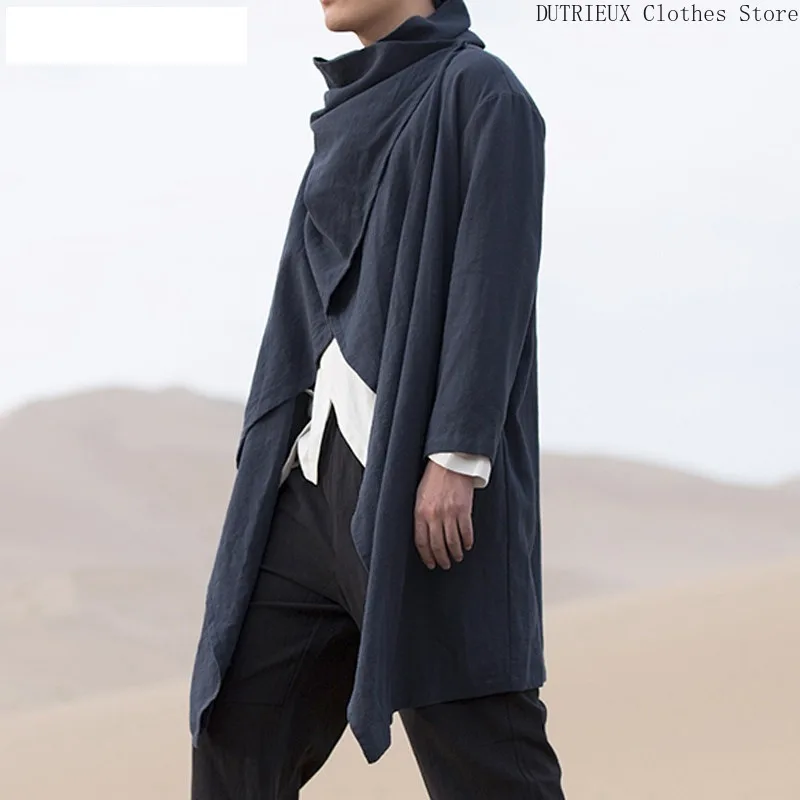 

2025 New Personality Fashion Retro Men's Long Irregular Cape Mens Shirts Leisure Holiday Beach Cotton and Linen Men's Cape Coa