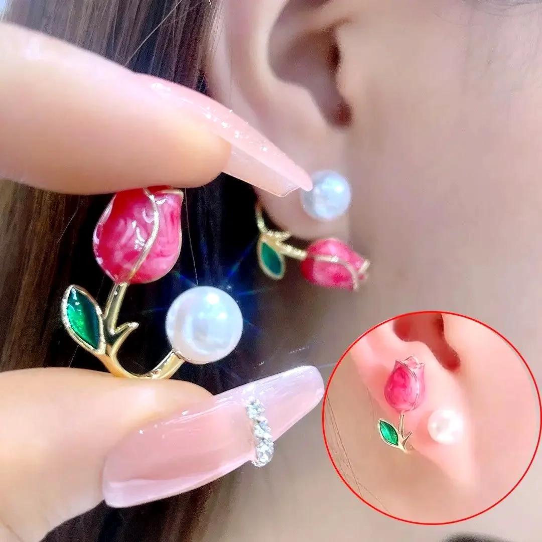 Luxury Green Zircon Flower Leaf Stud Earrings 925 Silver Needle 2026 Trend Korean Style Women Ear Accessories