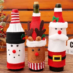 Christmas Wine Bottle Cover Set Santa Claus Snowman Knitted Wool Red Wine Bottle Bags For New Year Xmas Party Dinner Table Decor