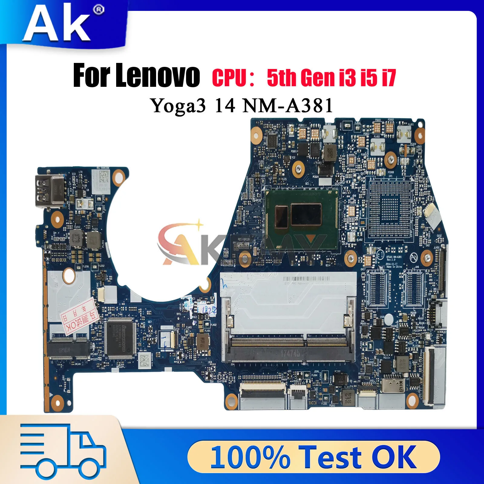 

NM-A381 For Lenovo Yoga 3-14 with i3 i5 i7 4th 5th Gen Laptop Motherboard 100% Tested OK