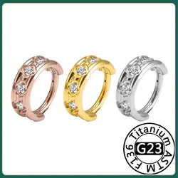 G23 Titanium Piercing Nose Ring Tragus Conch Cartilage Piercing Plum Blossom 16G Shape 5A Zircon Clicker Ring Body Jewelry