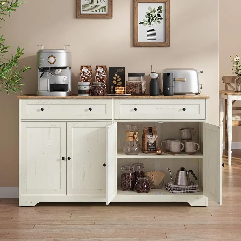 Siren Collection - Buet Cabinet, armhouse Coee Bar Cabinet with 2 Ders, Adjustable Shelves, 4 Do, Sideboard, 15.8 x 55.1 x 31.5