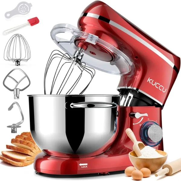 Mixer makanan berdiri, 6.5 Qt 660W, kepala miring 6 kecepatan, Mixer listrik dapur dengan mangkuk Stainless Steel, kait adonan, pengocok