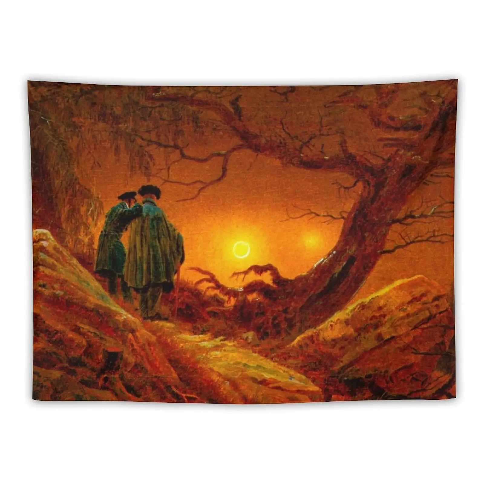 HD CASPAR DAVID FRIEDRICH - Zwei M?nner in Betrachtung des Mondes 1819 - 1820 Tapestry Bedrooms Decor Tapestry