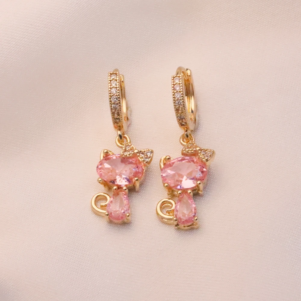 1 Pair Cute Cat Dangle Earrings for Women Zirconia Earring Jewelry Wedding Party Accessories