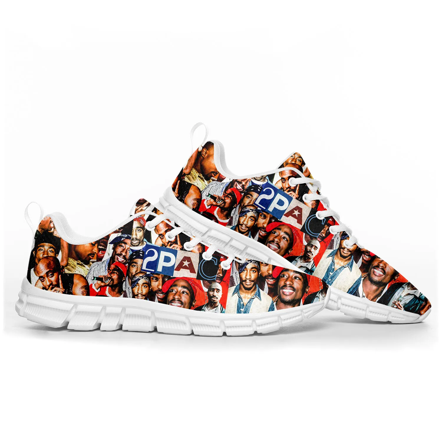 2Pac Hip Hop Rapper Tupac Pop Zapatos deportivos para hombre, mujer, adolescente, niños, zapatillas de deporte personalizadas de alta calidad, par de zapatos blancos